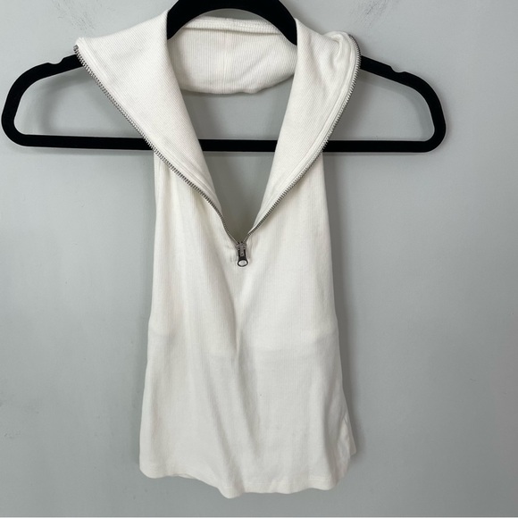 Anthropologie Maeve Quarter-Zip Halter Top Creamy White  XS Ribbed Knit. 17 - Picture 3 of 11